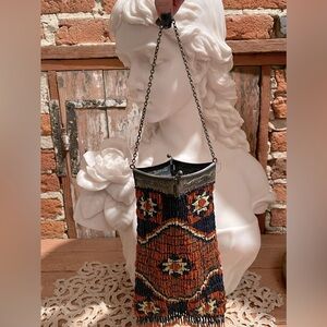 INCREDIBLE Antique ORNATE Colorful Beaded Purse w/Hinged Frame - Native American